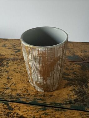 Rustic Wood-Texture Ceramic Vase in Gold and Blueish Grey